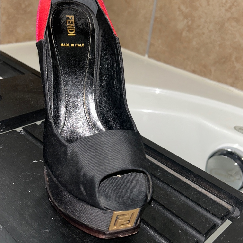 Fendi Black and Red Peep Toe Heels